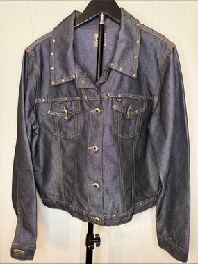 Cruel Girl Indigo Denim Jean Jacket with Stud Accents & Skull ☠️ on Back